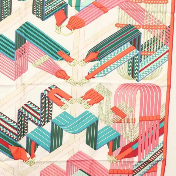 HERMES Carre 90 Scarf ""SANGLES EN ZIGZAG"" Silk Green Auth 135934 - Picture 7 of 14